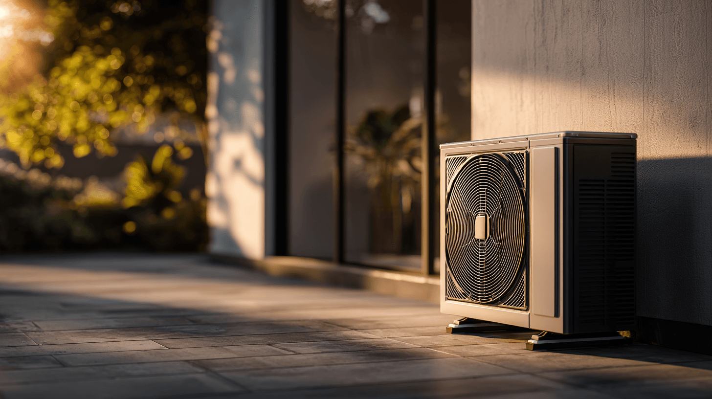 Moderne warmtepomp buitenunit - minimalistische achtergrond