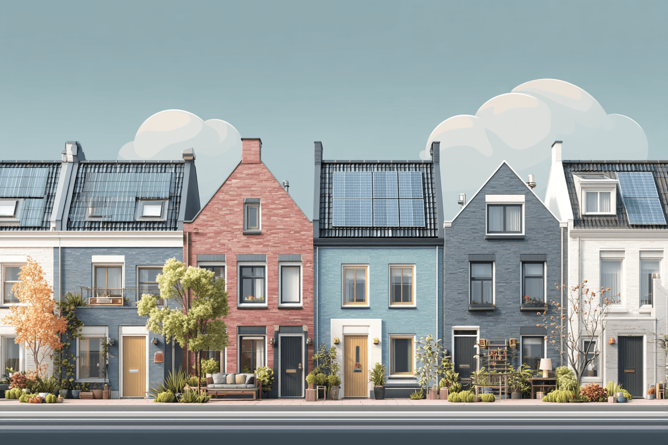Rij moderne huizen met zonnepanelen - waarom Opinio One