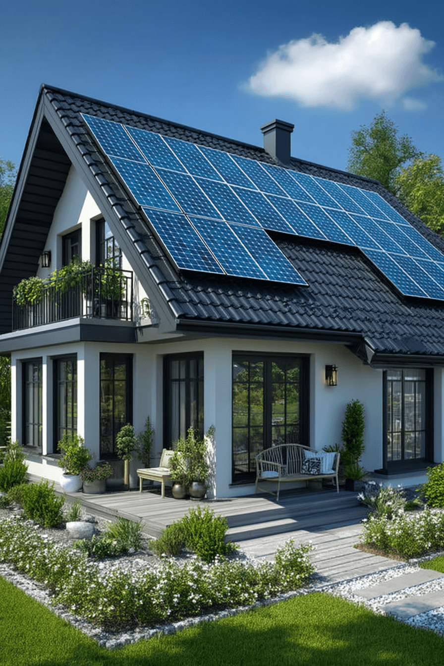 Modern huis met zonnepanelen op het dak - eigen stroom opwekken