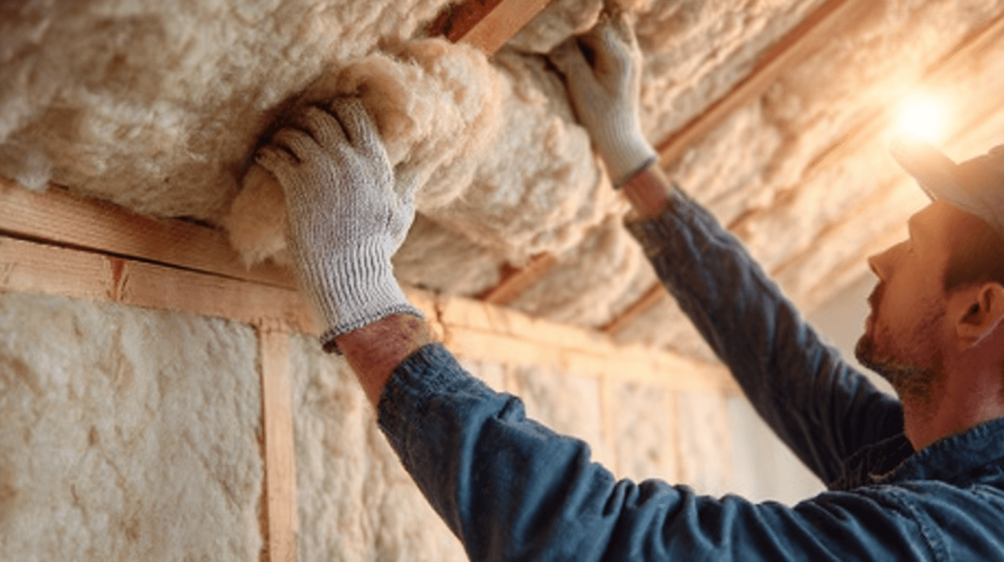 Vakman installeert isolatie - professionele isolatie installatie